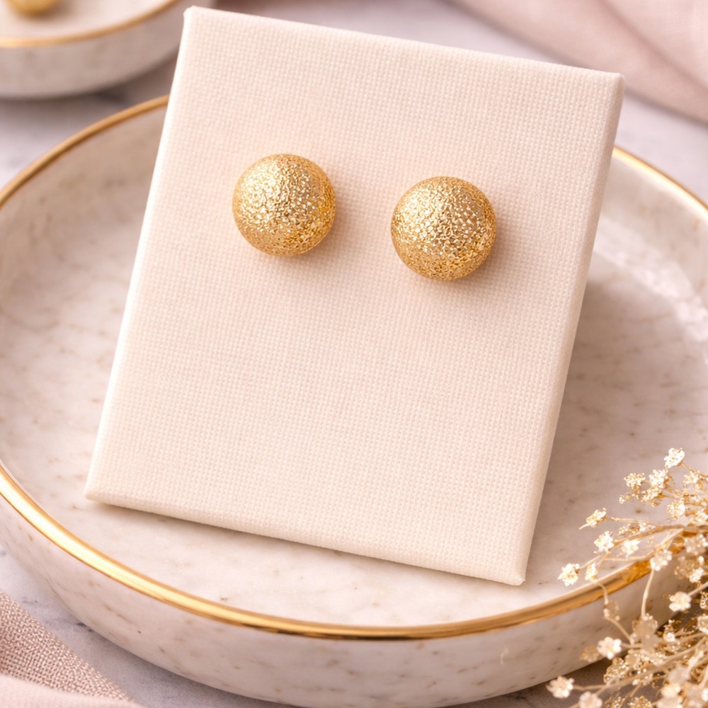 Gold Textured Ball Stud Earrings Minimalist Round Everyday Simple Jewelry